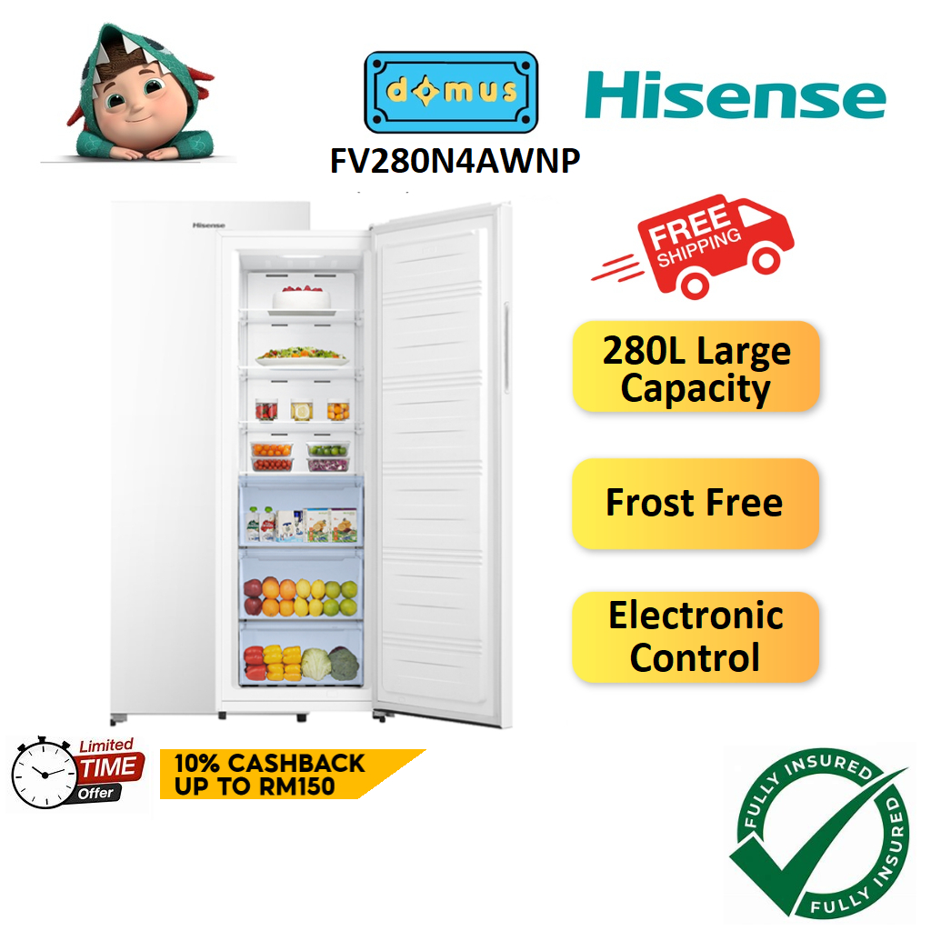 FREE SHIPPING Hisense 280L Upright Freezer Frost Free Peti Sejuk Beku