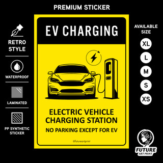 EV Charging Electric Vehicle Charge Station. Premium Sticker Sign ...