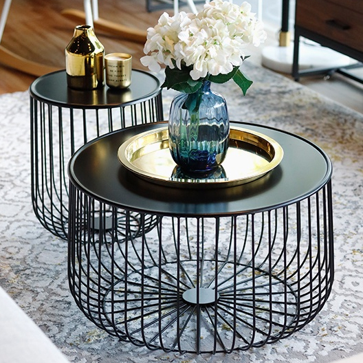 KNUDE Round Coffee Table Metal Wire Frame Modern Industrial Design ...