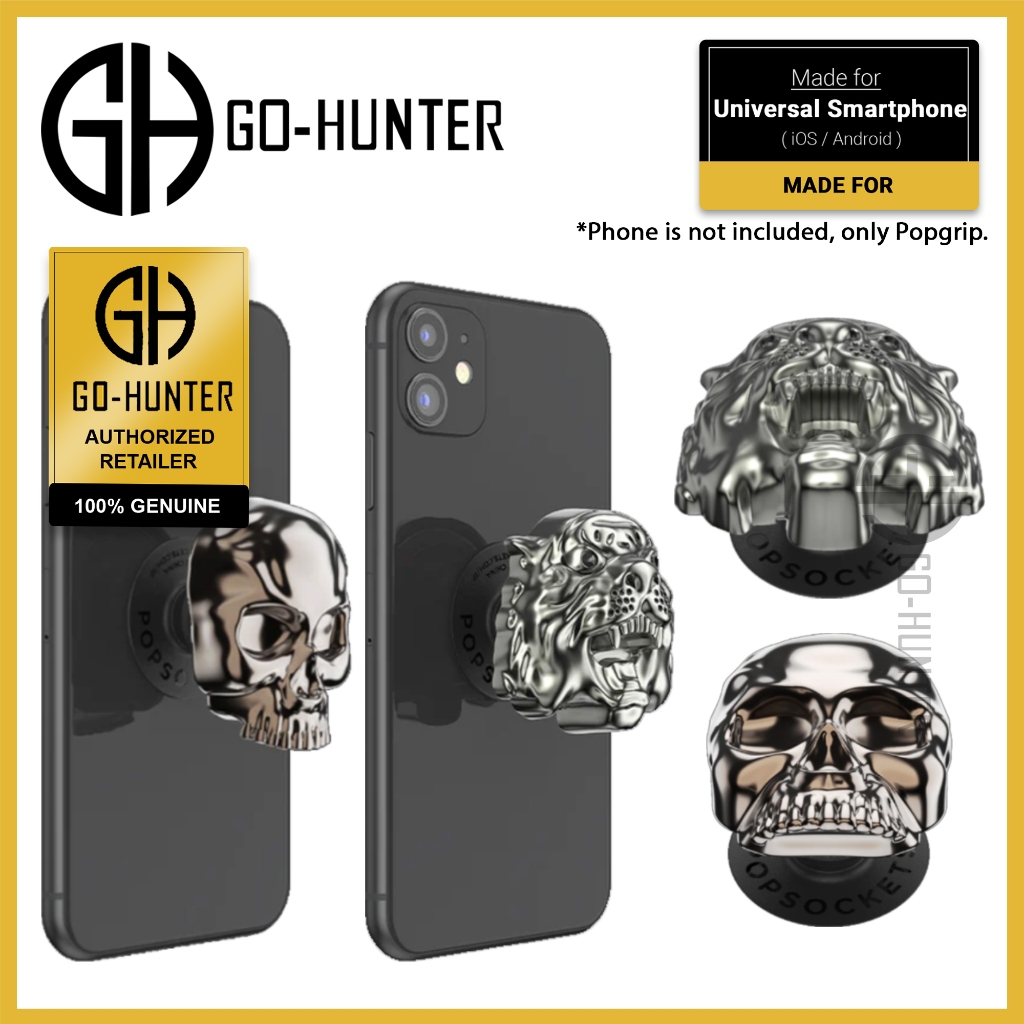 PopSockets Swappable PopGrip Luxe Heavy Metal Skull Tigers Eye