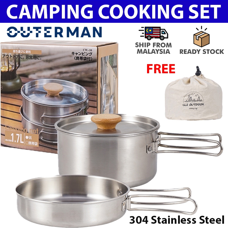 Camping Cookware Outdoor Stainless Steel Cooking Set 3-4 Person