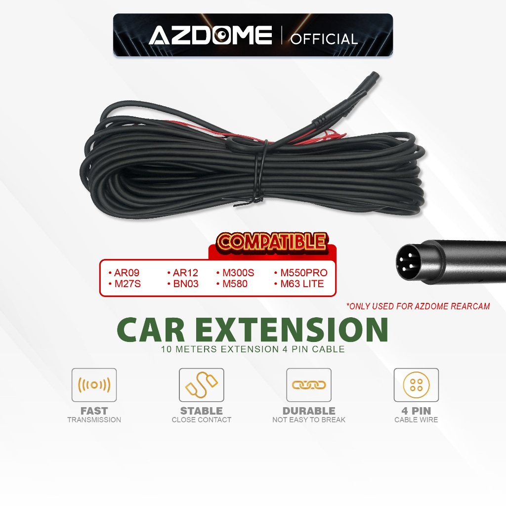 AZDOME 10 Meters Extension Rear Camera Cable for M550PRO AR12 AR09