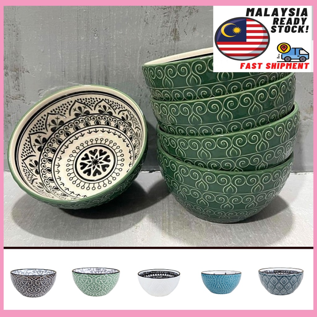 Bohemian Rice Bowl Porcelain Bowl Ceramic Bowl Mangkuk Keramik Soup ...