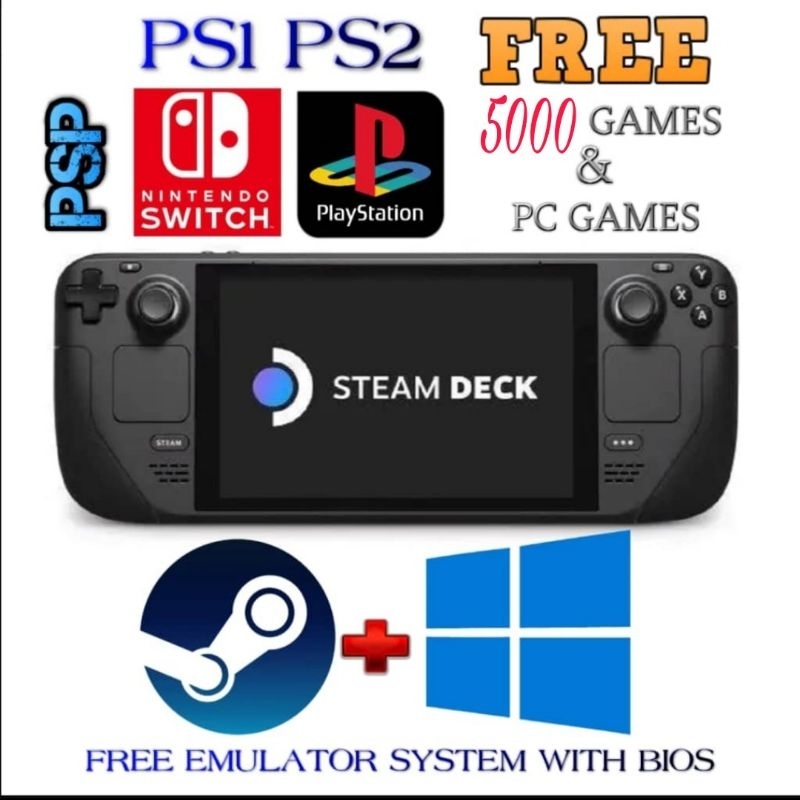 NEW SET) READY STOCK STEAM DECK 1@2TB DUAL BOOT + emulator SSD