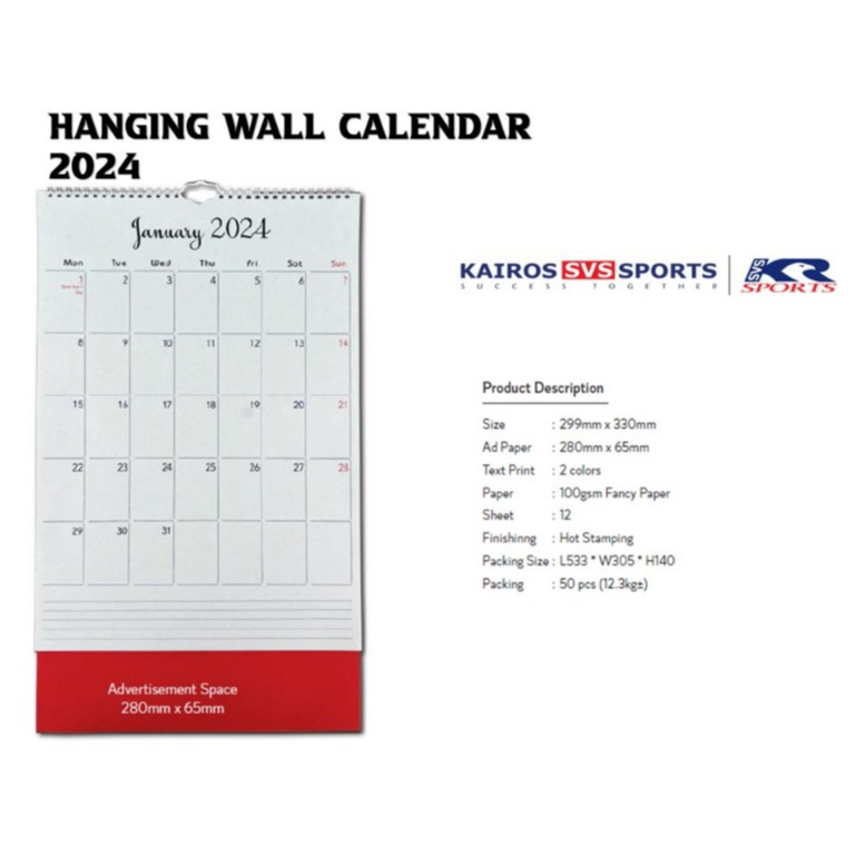 Hanging Wall Calendar 2024 Kalendar Dinding 2024 Shopee Malaysia