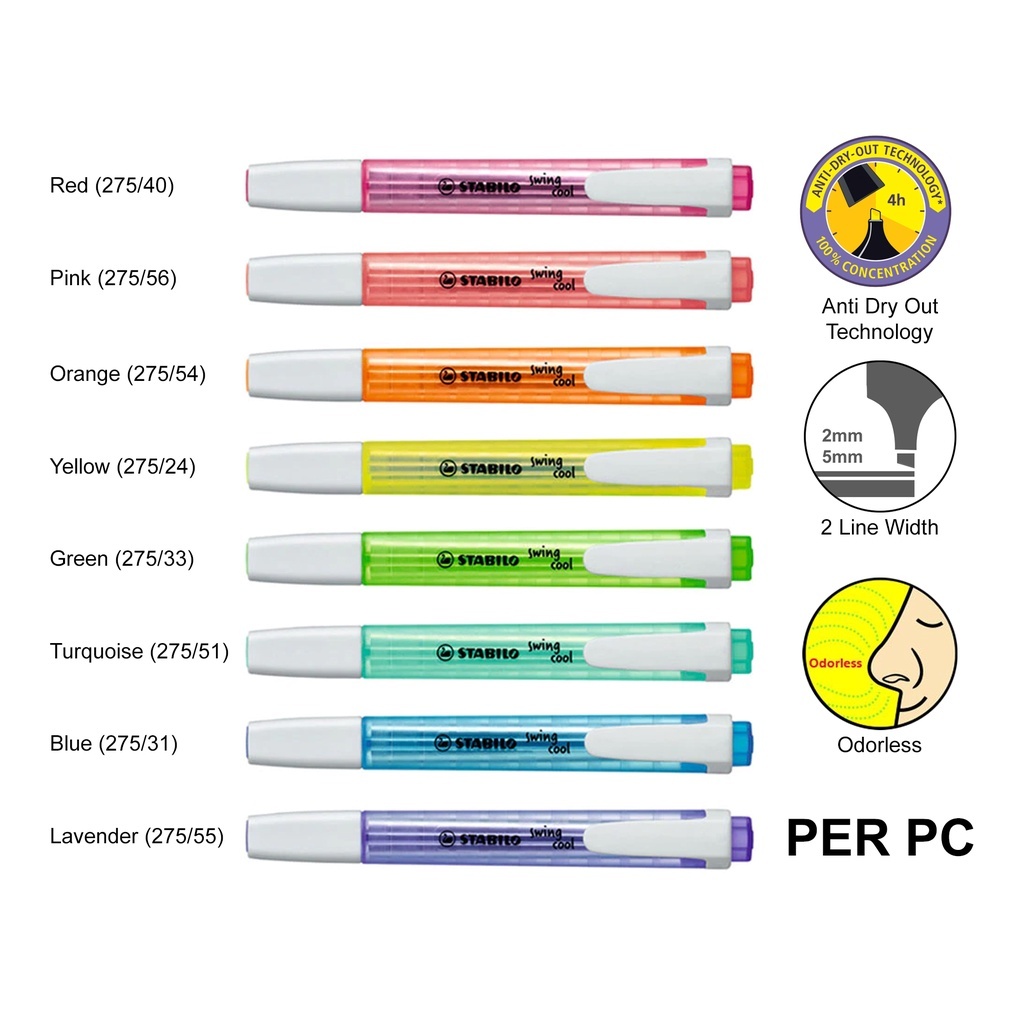STABILO | HIGHLIGHTER | SWING COOL HIGHLIGHTER (275 - Fluorescent ...