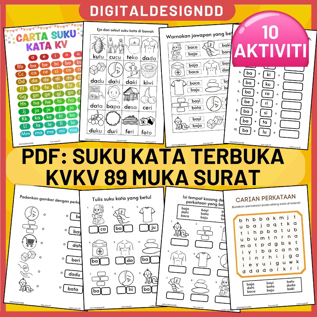 PDF Latih tubi Latihan suku kata terbuka KVKV untuk pra sekolah kanak ...