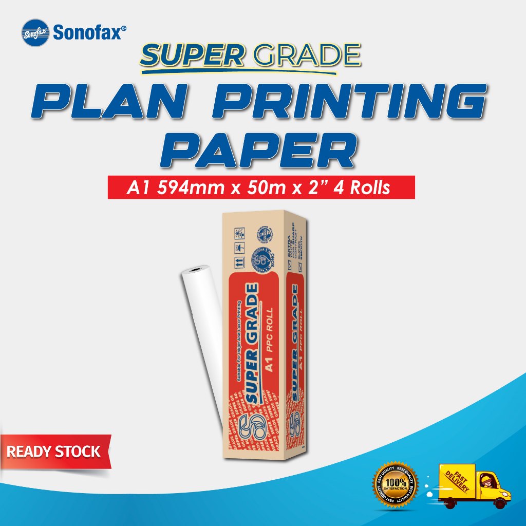 SONOROLL SUPER GRADE A1 Paper Roll/Plotter/Plan Paper (594mm x 50m x 2