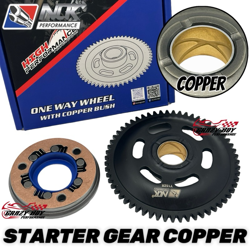 NLK PERFORMANCE ONE WAY STARTER GEAR COPPER + BEARING Y15ZR Y16ZR R15 MT15 LC135 5 SPEED STARTER