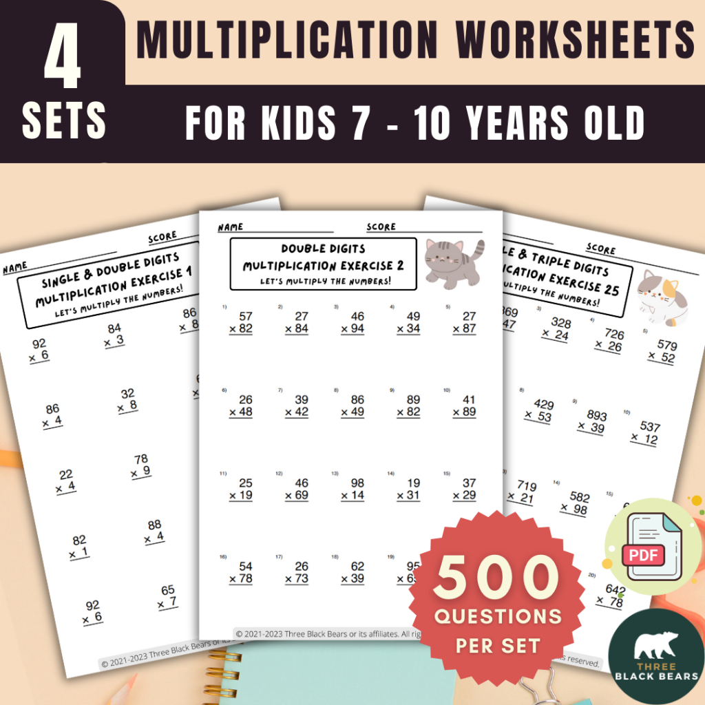 4 Sets of Printable Multiplication Worksheets for Primary School ...