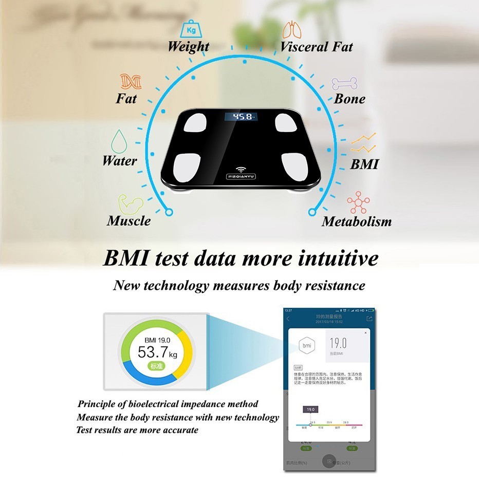 8 in 1 Intelligent Fat BMI Bluetooth Scale Digital Slim Body Weight ...