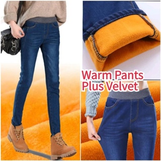 16 Jeans Winter Pants Women Plus Velvet Warm Elastic High Waist