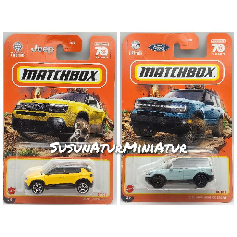Matchbox Jeep Avenger , 2022 Ford Bronco Sport (Card) 1:64, MBX 2023  Miniature
