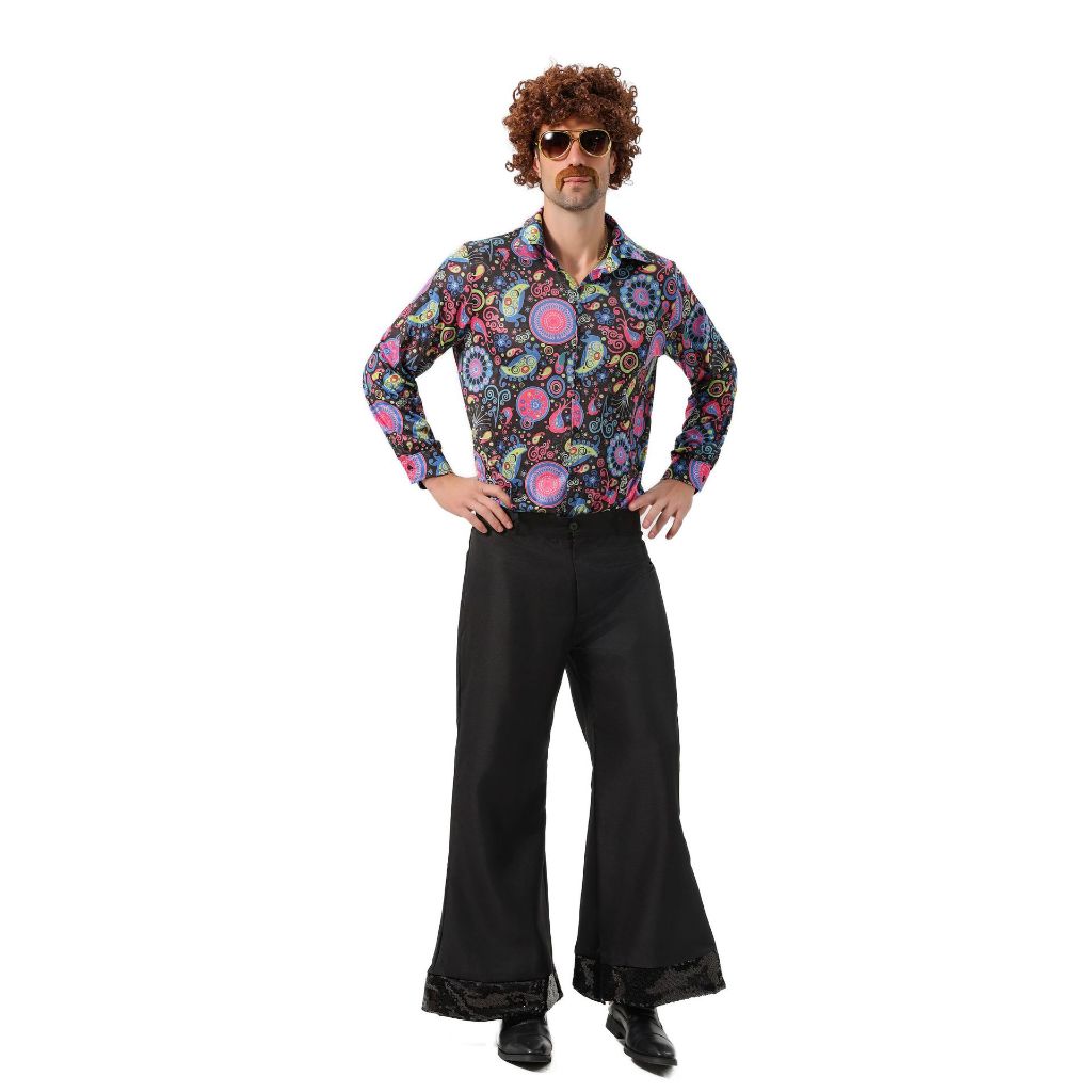 Men 60 70s Disco Dazzler Retro Costume Sparkle Metallic Hippie Jumpsuit ...