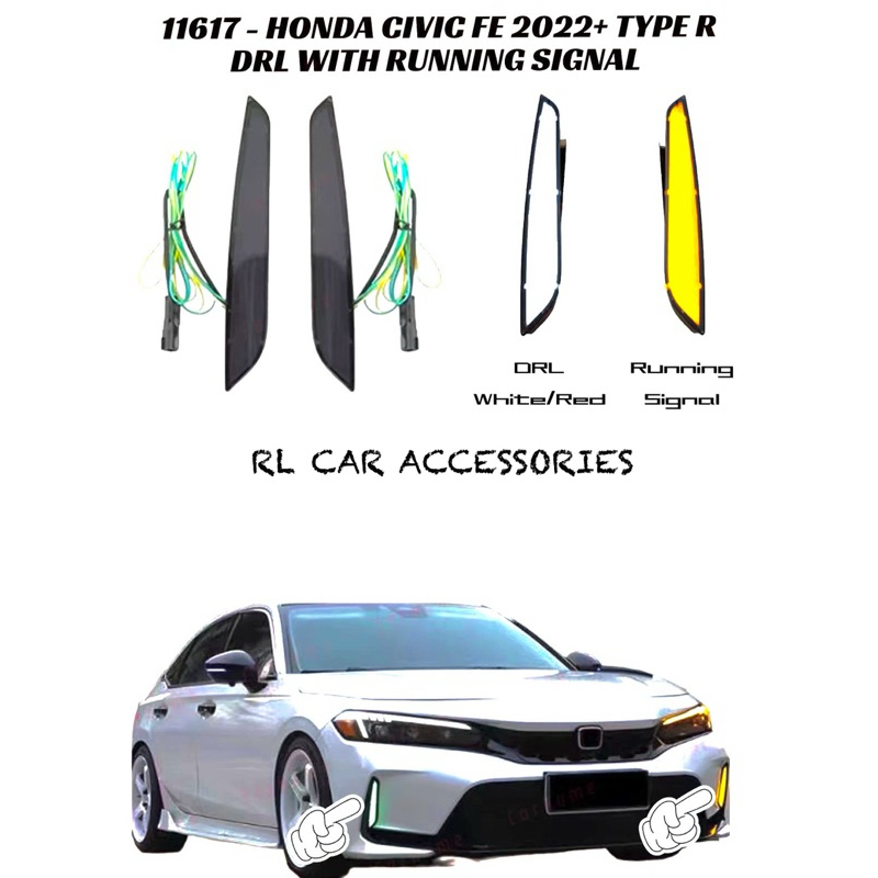 Honda civic FE 2022 2024 type R front rear bumper DRL LED reflector fog lamp light foglight