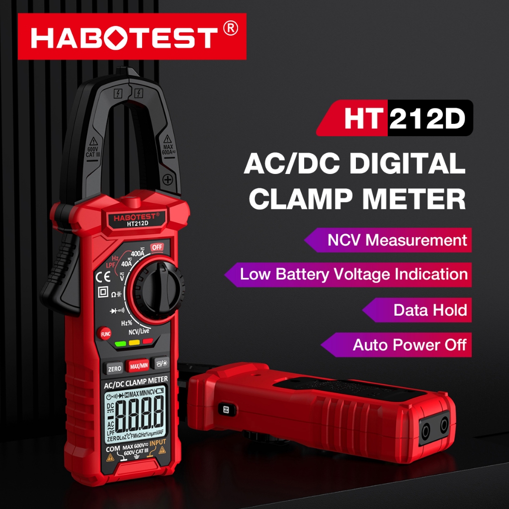 HABOTEST🔥HT212D Digital Clamp Meter Multimeter 600V 400A DC AC Current ...