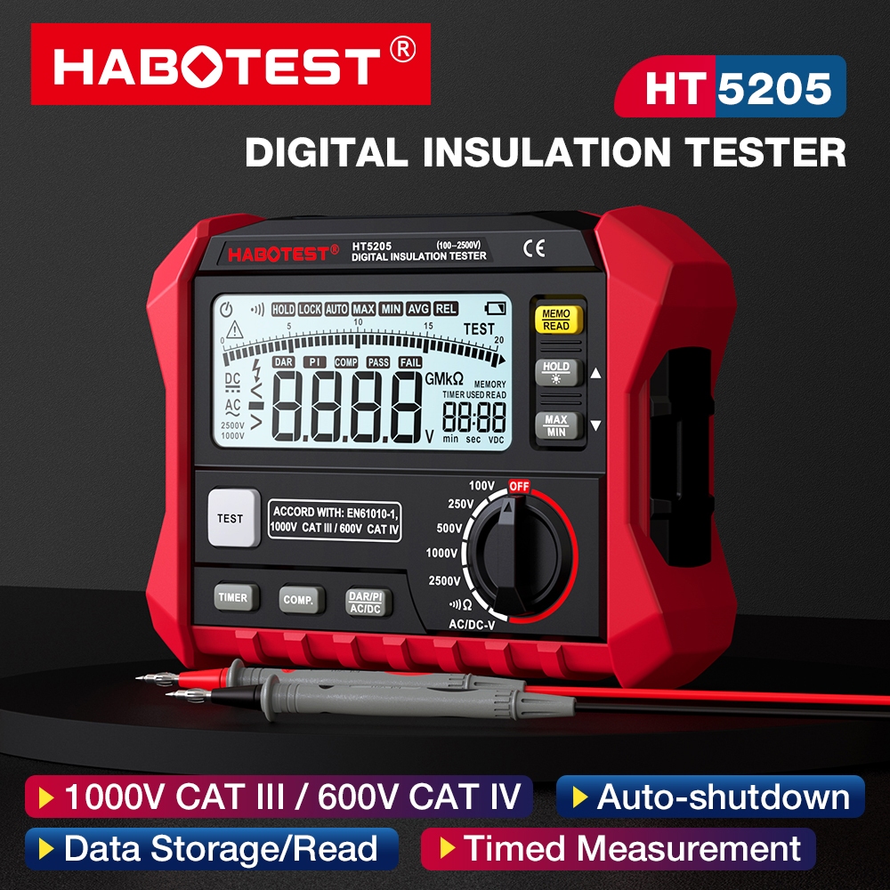HABOTEST🔥HT5205 2500V Digital Insulation Tester Multimeter Megohmeter ...