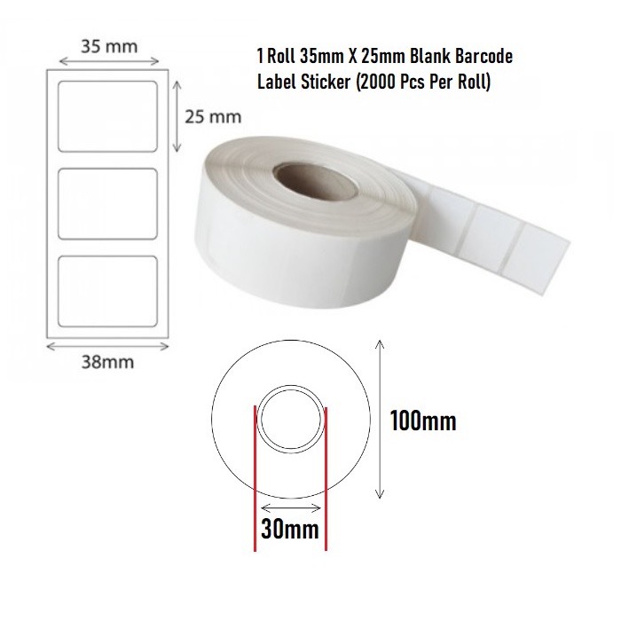 Label Printer Sticker Barcode Sticker 35mm x 25mm (2000pcs/roll) 1 inch ...