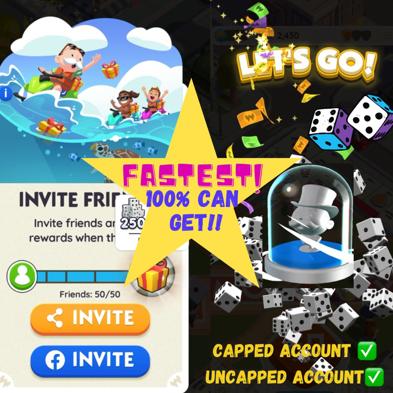 CHEAPEST MONOPOLY GO DICE DADU CAPPED ACCOUNT INVITE METHOD Shopee