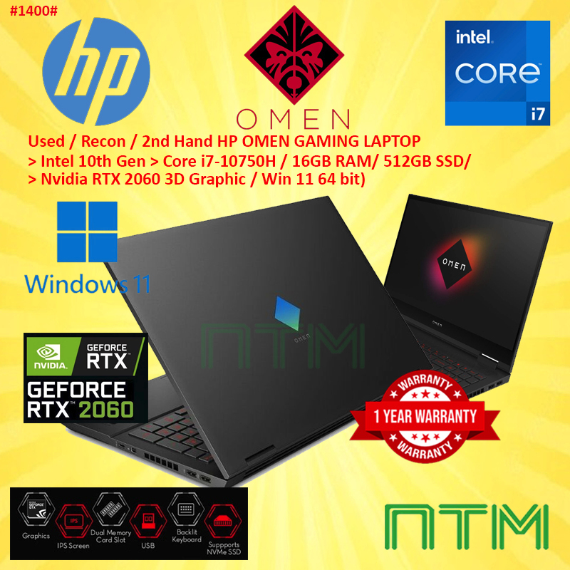 1400 Used / Second Hand/ GAMING LAPTOP HP OMEN 15 10TH i710750H 16GB 512GB SSD NVIDIA GEFORCE
