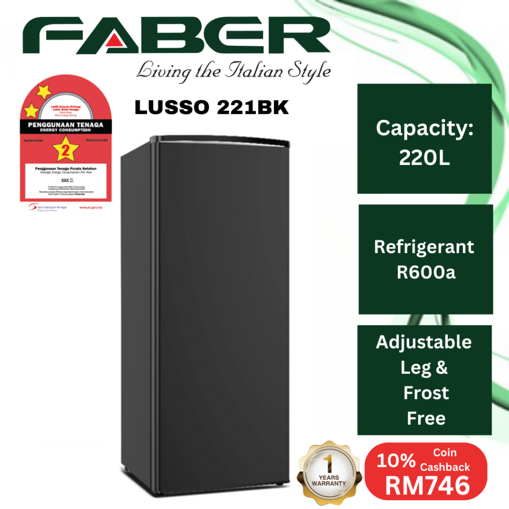 Faber 220L Single Door Refrigerator LUSSO 221BK | Shopee Malaysia