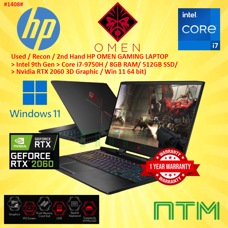 #1408 Used / 2nd hand Hp Omen Gaming Laptop Intel Core i7-9750H 8GB ...
