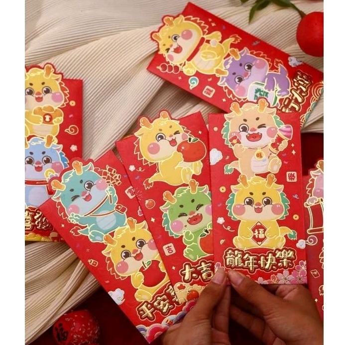 🧧现货🧧2024 Chinese New Year Dragon Year Cute red pocket CNY angpow ...