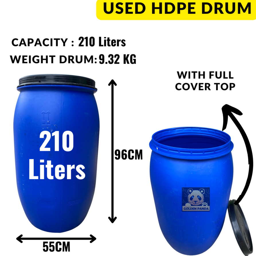 [USED] 220L/210L HDPE Drum Open Top/ Black cover top/ Plastic Drum ...