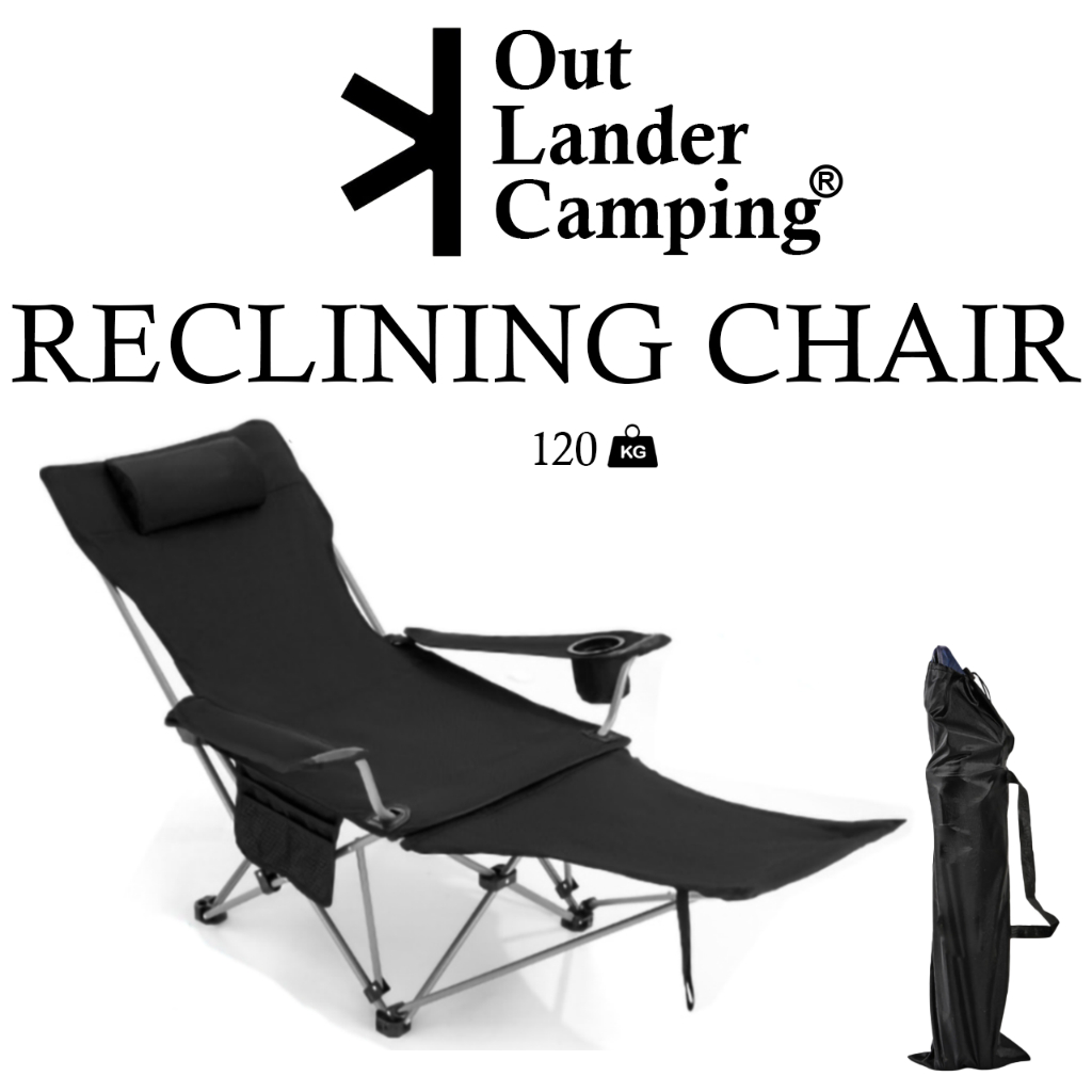 OUTLANDER Reclining Camping Chair with Leg Rest Folding Recliner Lazy