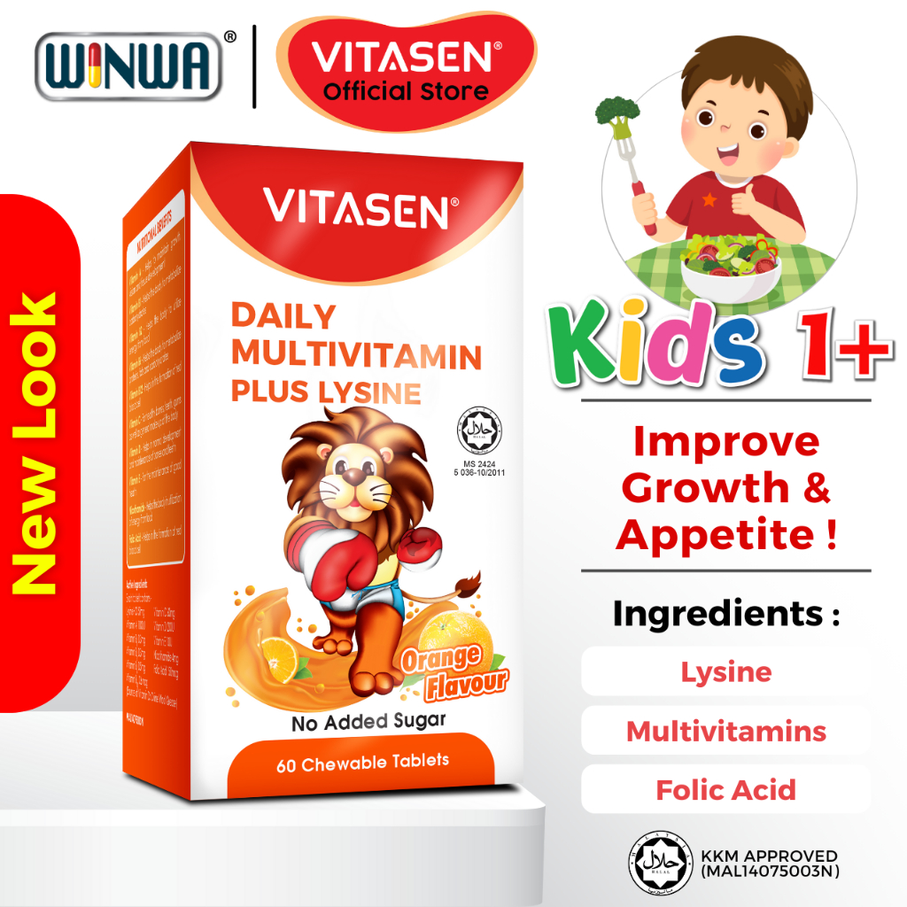 VITASEN Daily Multivitamin Plus Lysine Chewable Tablet (Orange) For