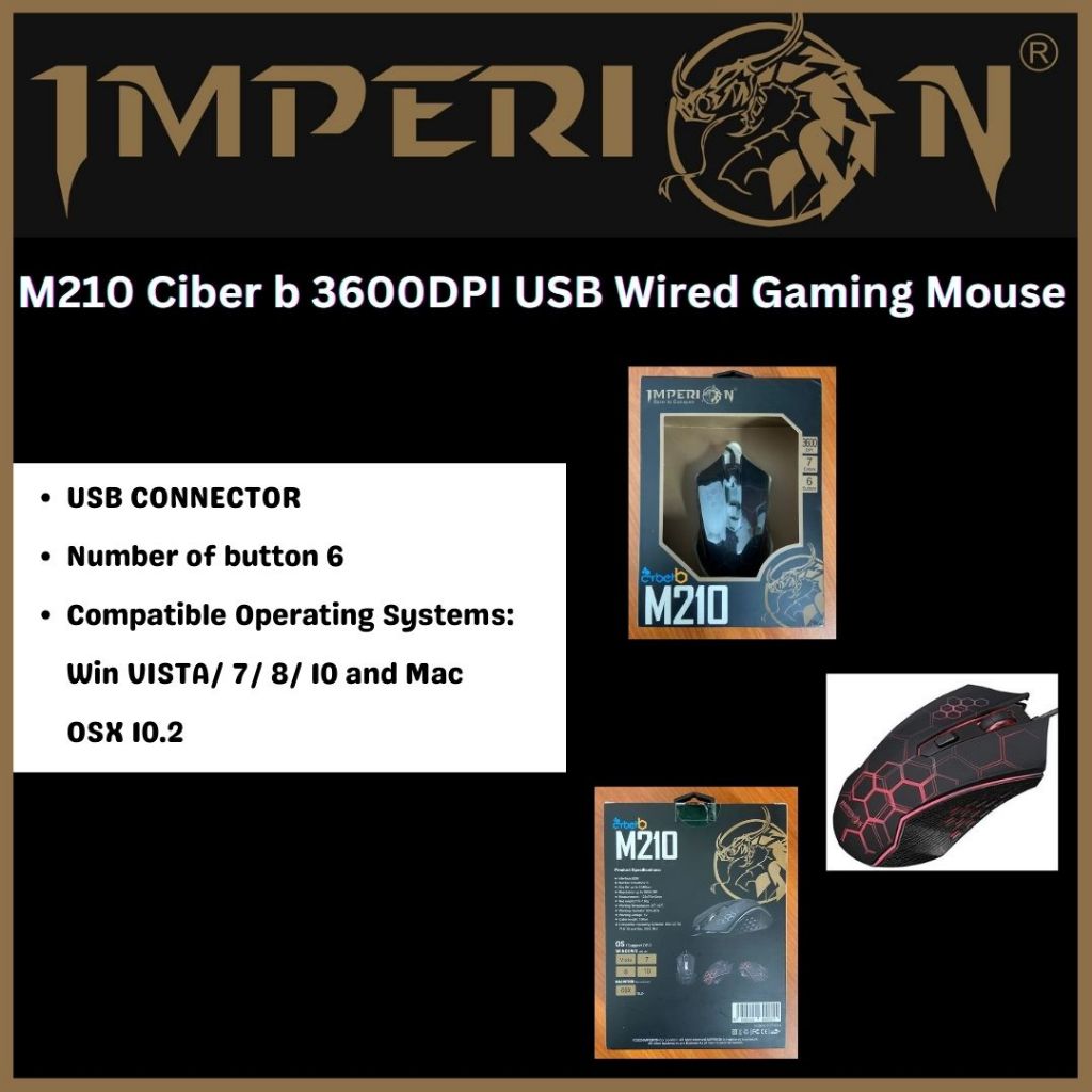 Original IMPERION M210 Cyber B 3600DPI USB Wired Gaming Mouse | Shopee ...