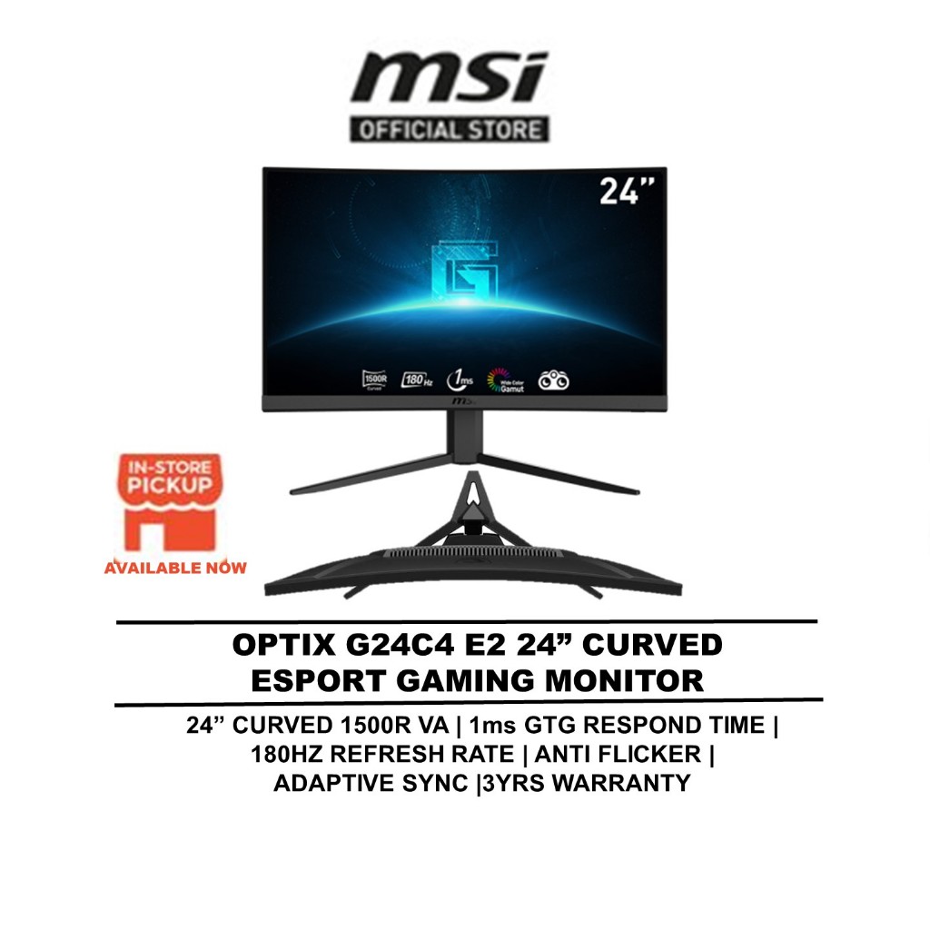 MSI Optix G24C4 E2 Curved FHD Esport Gaming Monitor (180HZ/1MS GTG/VA ...