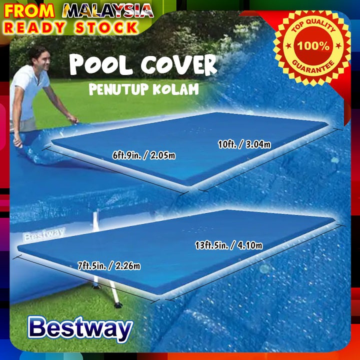 BESTWAY 58106 & 58107 2 Sizes Pool Cover Rectangular Frame Pool Cover W Rope  Tie Swimming Pool Top Cover Penutup Kolam