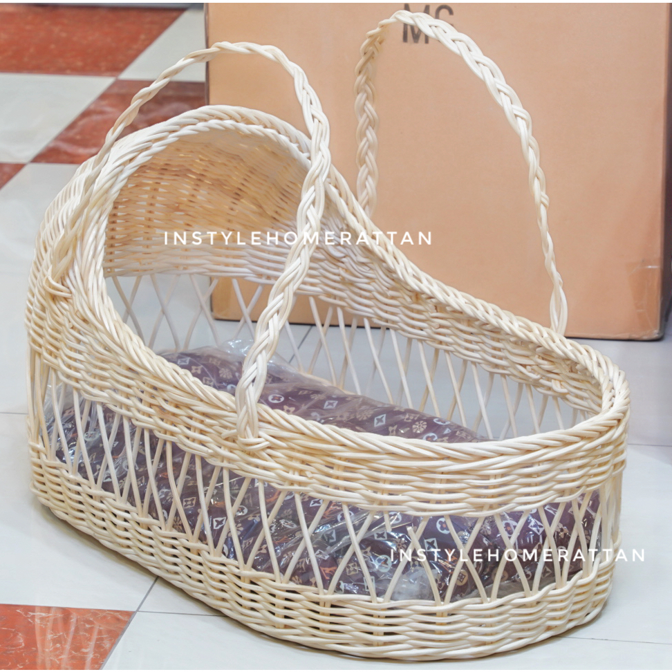 Baby basket rattan bakul baby rotan basket vintage | Shopee Malaysia