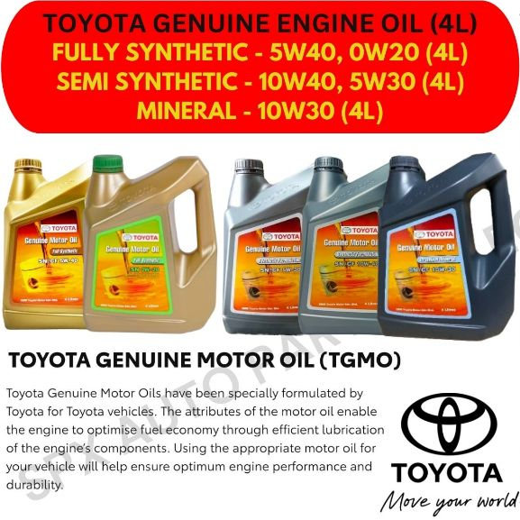 TOYOTA GENUINE ENGINE OIL FULLY SYNTHETIC (5W40, 0W20) / SEMI SYNTHETIC ...