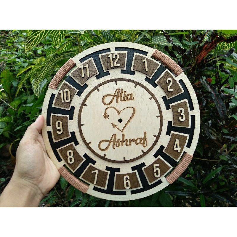 Custom Clock and Word Design 3D Jam Dinding Wooden Wall Clock ...