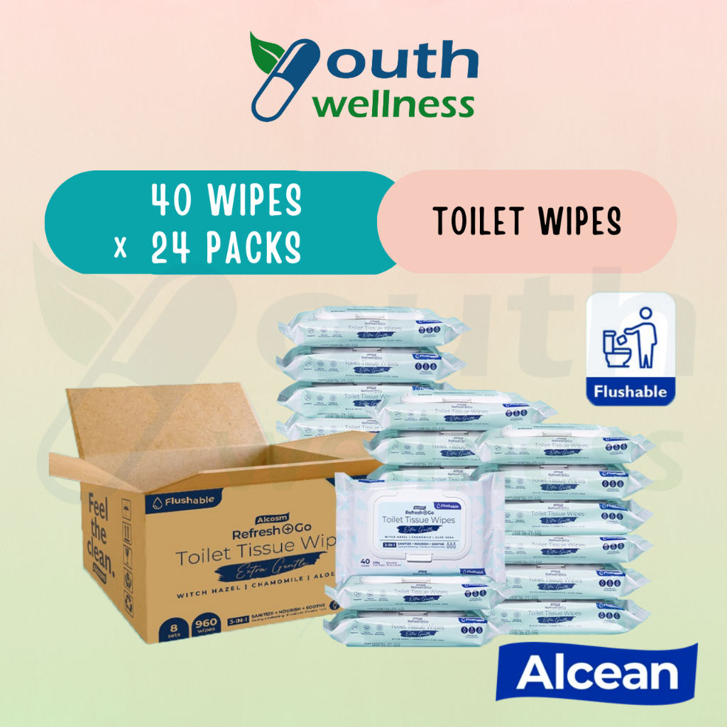 [Carton] Alcosm Alcean Multipurposes Toilet Tissue Wet Wipes 40's (24