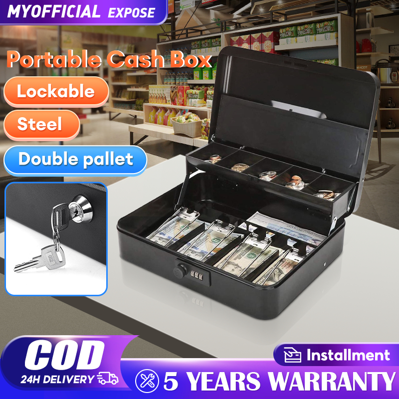 Cash box Handle Lockable money box Compartment Tray coin box Safe Money