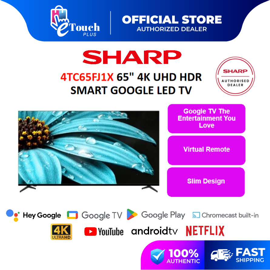 Sharp 65" 4K HDR Google TV Dolby Digital HDMI X4 USB X2 4TC65FJ1X