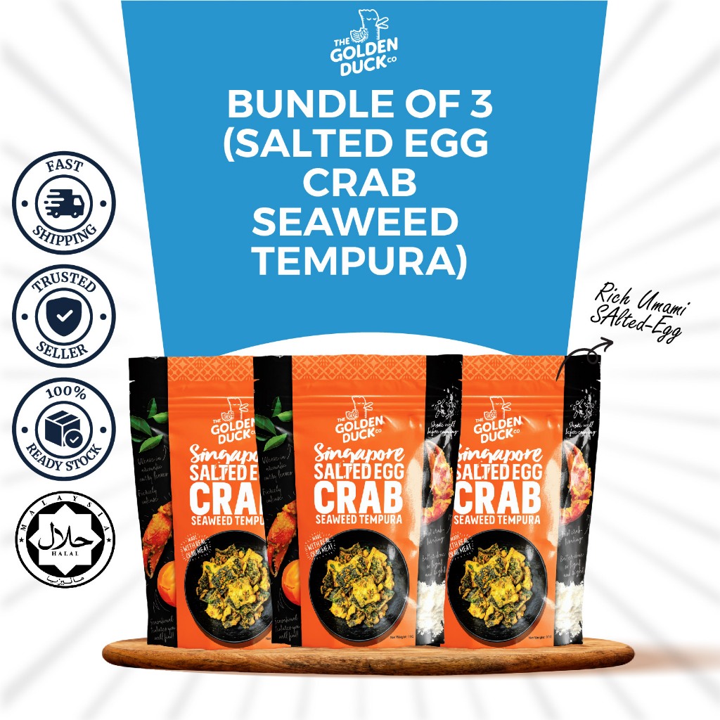 The Golden Duck Salted Egg Crab Seaweed Tempura Seaweed Snacks 3 Pack Shopee Malaysia