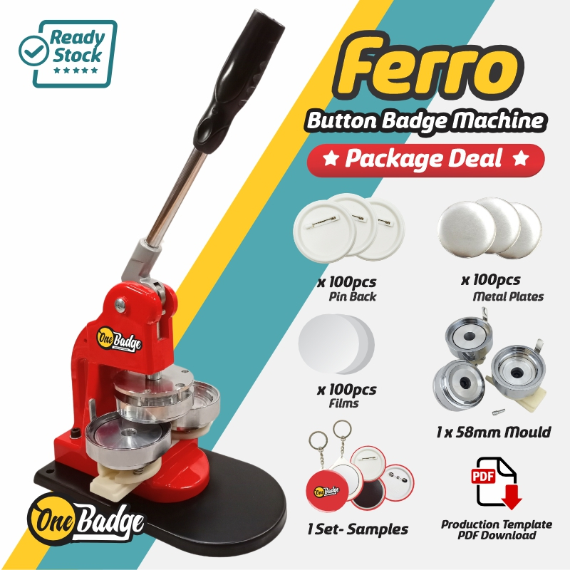 Ferro Button Badge Machine Package Deal | Machine + 58mm Mould + 100pcs ...