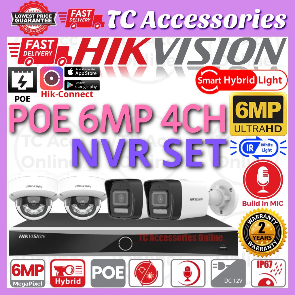 HIKVISION NETWORK POE 🌟4-CHANNEL🌟 6MP Ultra HD 6.0MP 3K CCTV 4CH NVR ...