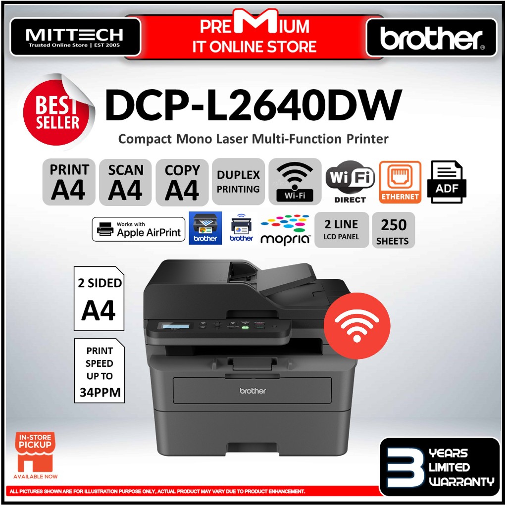 Brother Mono Laserjet Printer DCP-L2640DW A4 3in1 | Up to 34 ppm ...