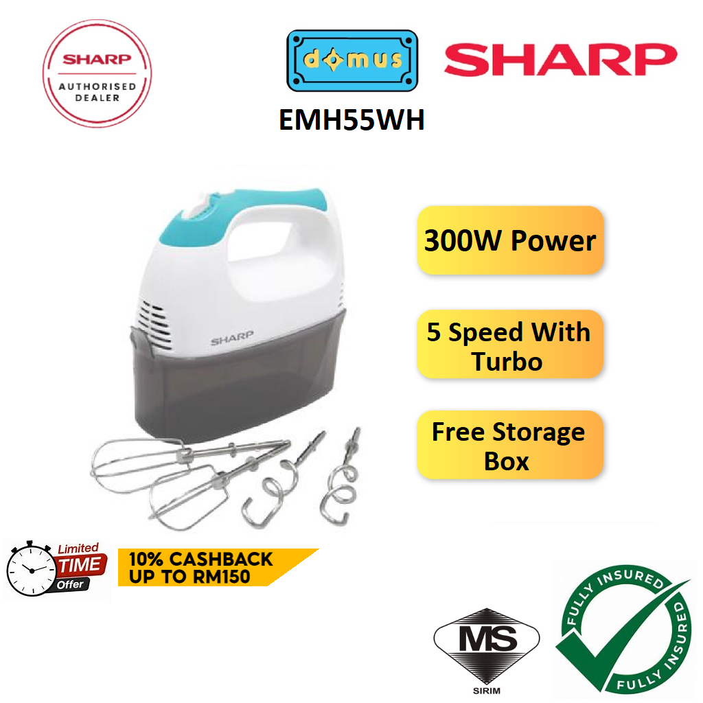 Sharp Hand Mixer Cake 300W 5 Speed Free Egg Beater Whisk & Knead Dough