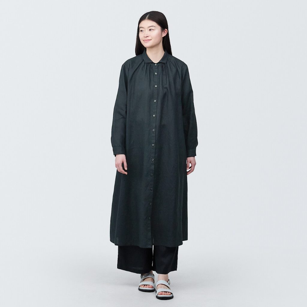 MUJI Women s Washed Linen Long Sleeve Dress Shopee Malaysia