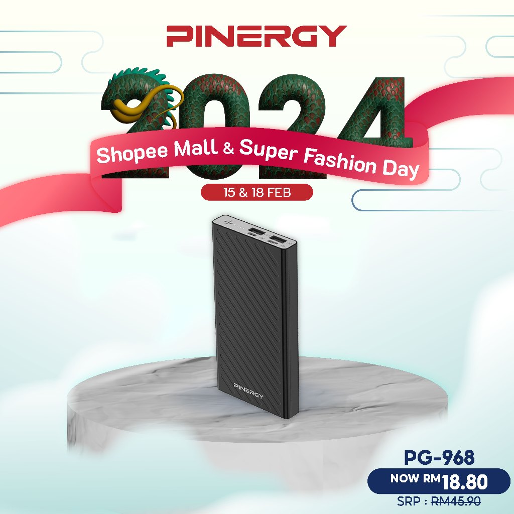 Pinergy PG968 Portable Slim LiPolymer 10000mAh Power Bank Shopee Malaysia