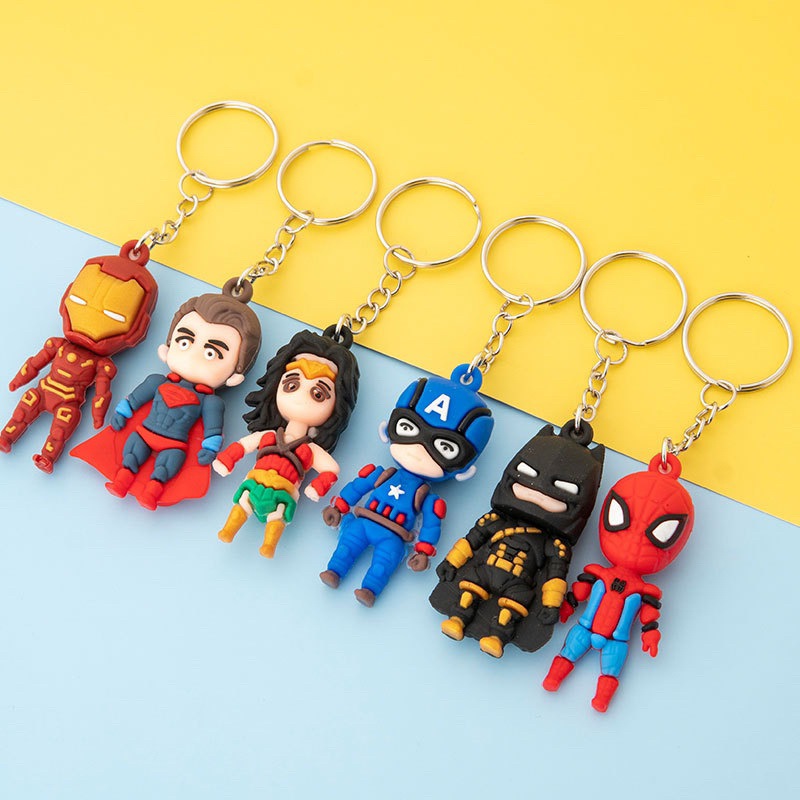Cartoon Keychain Spider man Iron man Super man Bat man Captain Key Ring ...