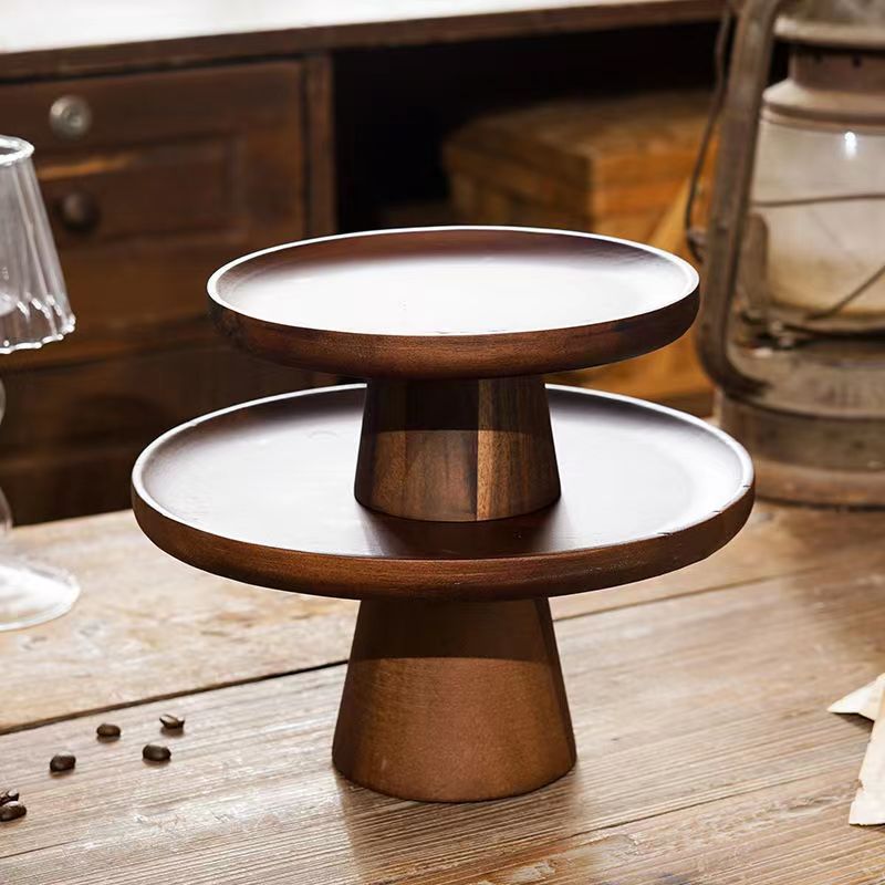 PJ- Cake Stand Solid Wood Tray High-Footed Plate Round Pedestal Dessert ...