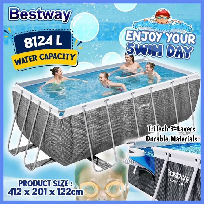 BESTWAY 56722 Power Steel Rattan Frame Swimming Pool Large Family Adult ...
