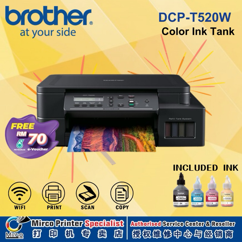 Brother DCP-T520W A4 Color Refill Ink Tank Printer -Support Direct Wifi ...